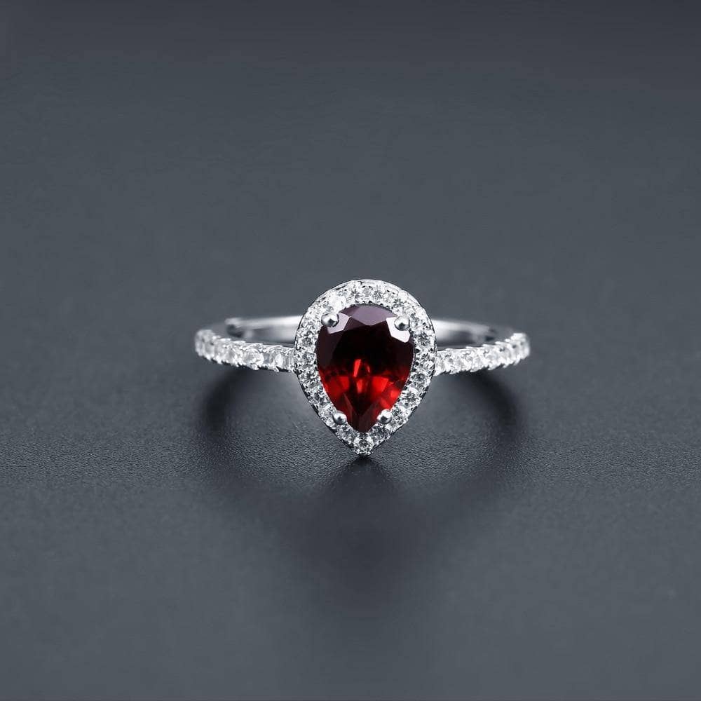 1.36Ct Natural Pear Cut Red Garnet Ring - Black Diamonds New York