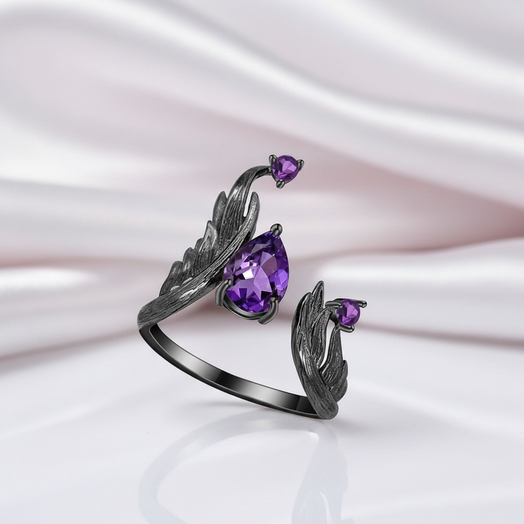 1.43Ct Adjustable Angel's Wing Natural Amethyst Gemstone-Black Diamonds New York