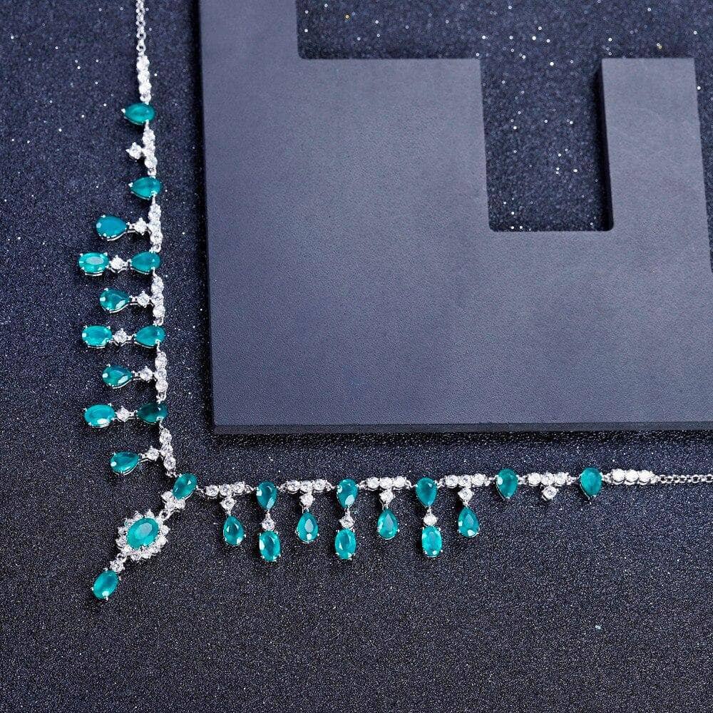 14.6Ct Natural Green Agate Gemstones Y-Necklace-Black Diamonds New York
