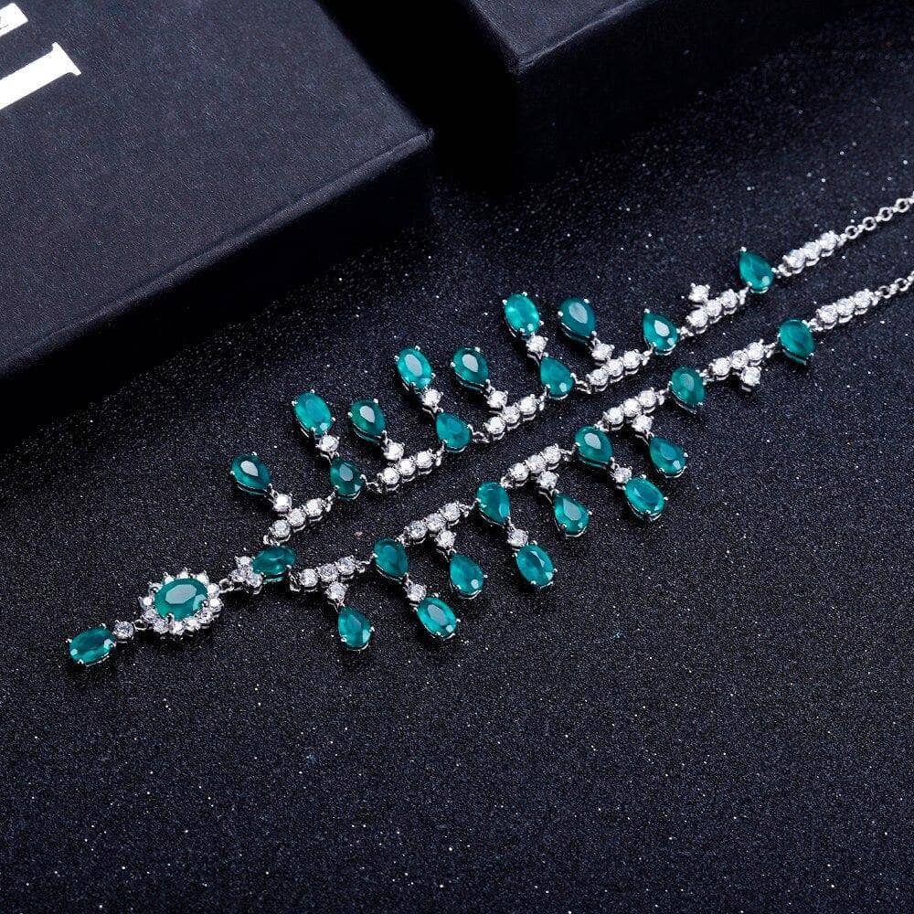 14.6Ct Natural Green Agate Gemstones Y-Necklace-Black Diamonds New York