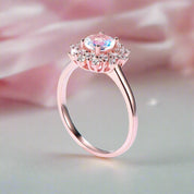 14k Gold 1.2 Ct Moonstone Round Cut Halo Engagement Ring-Black Diamonds New York