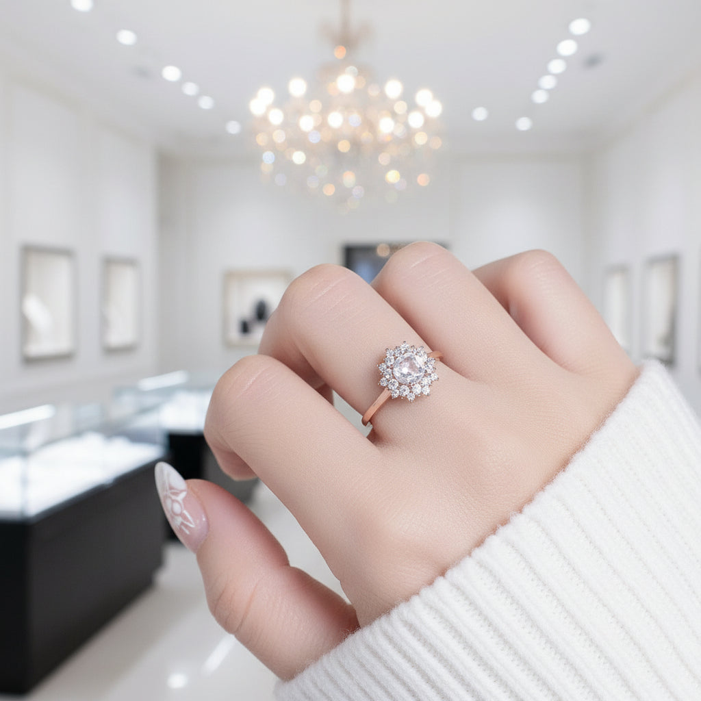 14k Gold 1.2 Ct Moonstone Round Cut Halo Engagement Ring-Black Diamonds New York