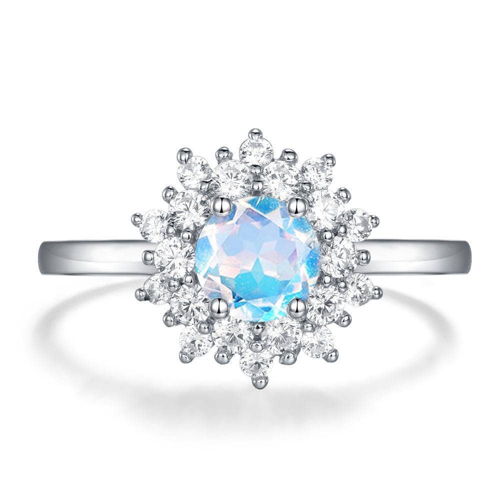 14K Gold 1.2ct Natural Moonstone Round-cut Engagement Ring-Black Diamonds New York