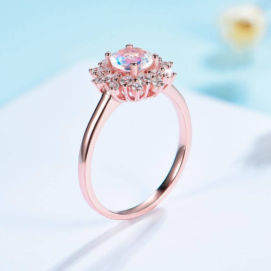 14K Gold 1.2ct Natural Moonstone Round-cut Engagement Ring-Black Diamonds New York