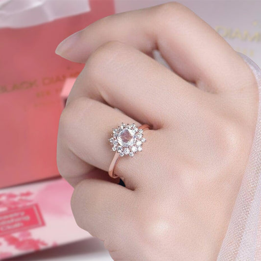 14K Gold 1.2ct Natural Moonstone Round-cut Engagement Ring - Black Diamonds New York