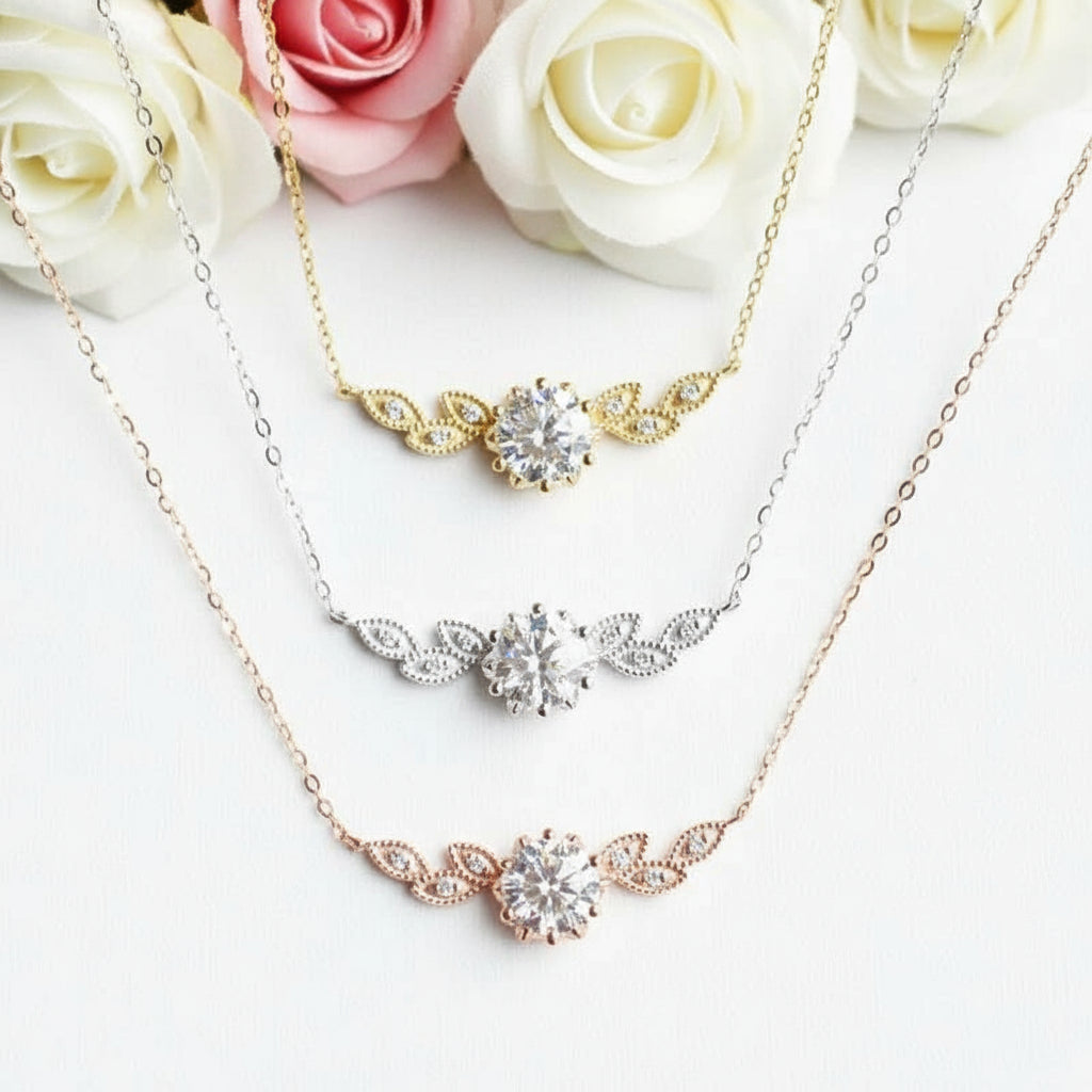 14K Gold 1ctw 6.5mm Diamond Floral Leaf Necklace-Black Diamonds New York