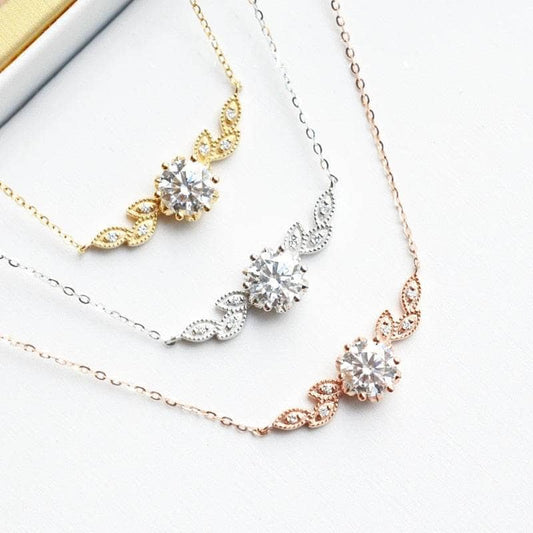 14K Gold 1ctw 6.5mm Diamond Floral Leaf Necklace-Black Diamonds New York
