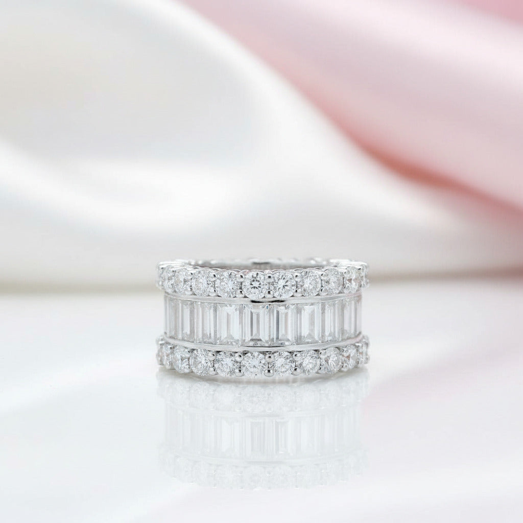 14K Gold Baguette Cut Diamond Option Anniversary Ring-Black Diamonds New York
