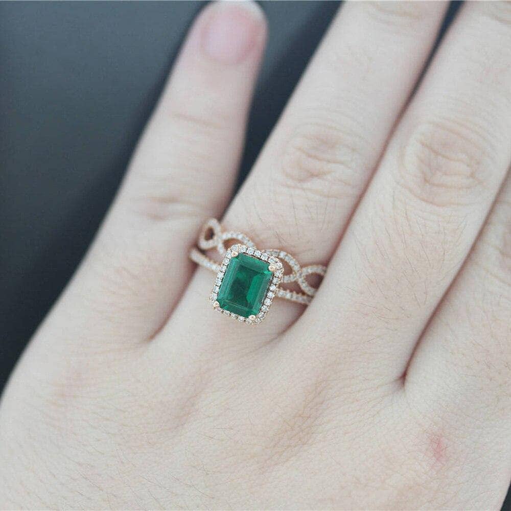 14K Rose Gold Emerald Brilliant Cut Green 2CTW Moissanite Engagement Halo Ring For Women Fine Jewelry in Anniversary and Wedding - Black Diamonds New York