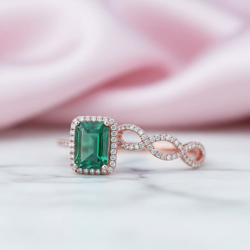 14K Gold Emerald Cut Green Diamond Option Wedding Ring Set-Black Diamonds New York