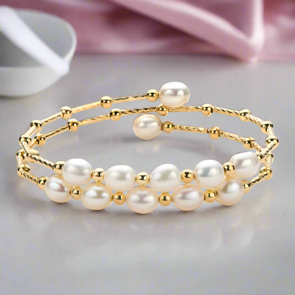 14k Gold Filled Natural Freshwater Pearl Bracelet-Black Diamonds New York
