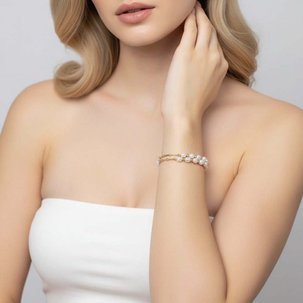 14k Gold Filled Freshwater Pearl Bracelet-Black Diamonds New York