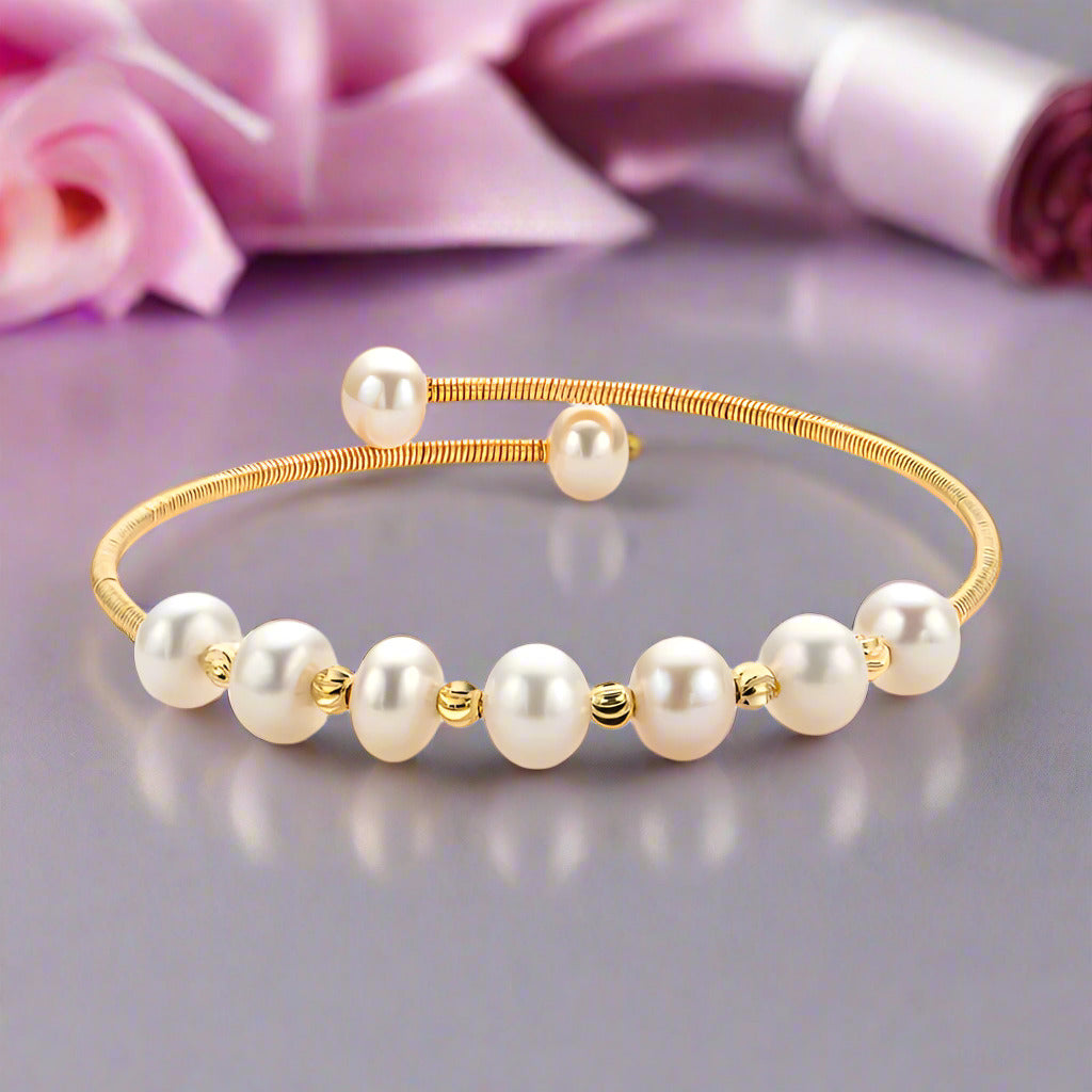 14k Gold Filled Natural Freshwater Pearl Bracelet-Black Diamonds New York