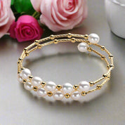 14k Gold Filled Natural Freshwater Pearl Bracelet-Black Diamonds New York