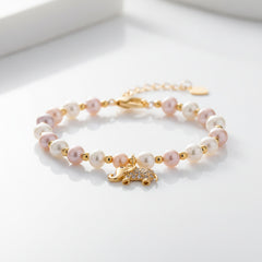 14k Gold Filled Freshwater Pearl Lovely Elephant Charm Bracelet