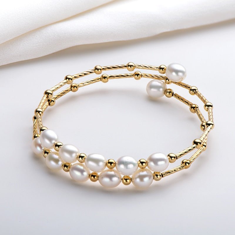 14k Gold Filled Natural Freshwater Pearl Bracelet-Black Diamonds New York
