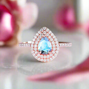 14K Gold Moonstone 1ct Pear Cut Engagement Ring-Black Diamonds New York