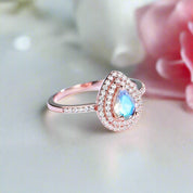 14K Gold Moonstone 1ct Pear Cut Engagement Ring-Black Diamonds New York