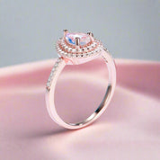 14K Gold Moonstone 1ct Pear Cut Engagement Ring-Black Diamonds New York