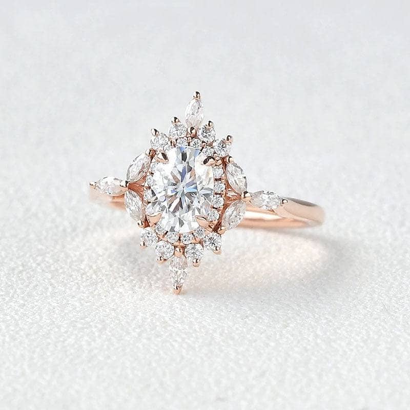14K Gold Oval Cut 1.0ct Diamond Antique Flower Engagement Ring-Black Diamonds New York