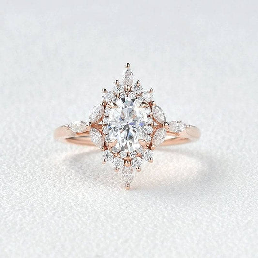 14K Gold Oval Cut 1CT Moissanite Antique Flower Engagement Ring - Black Diamonds New York