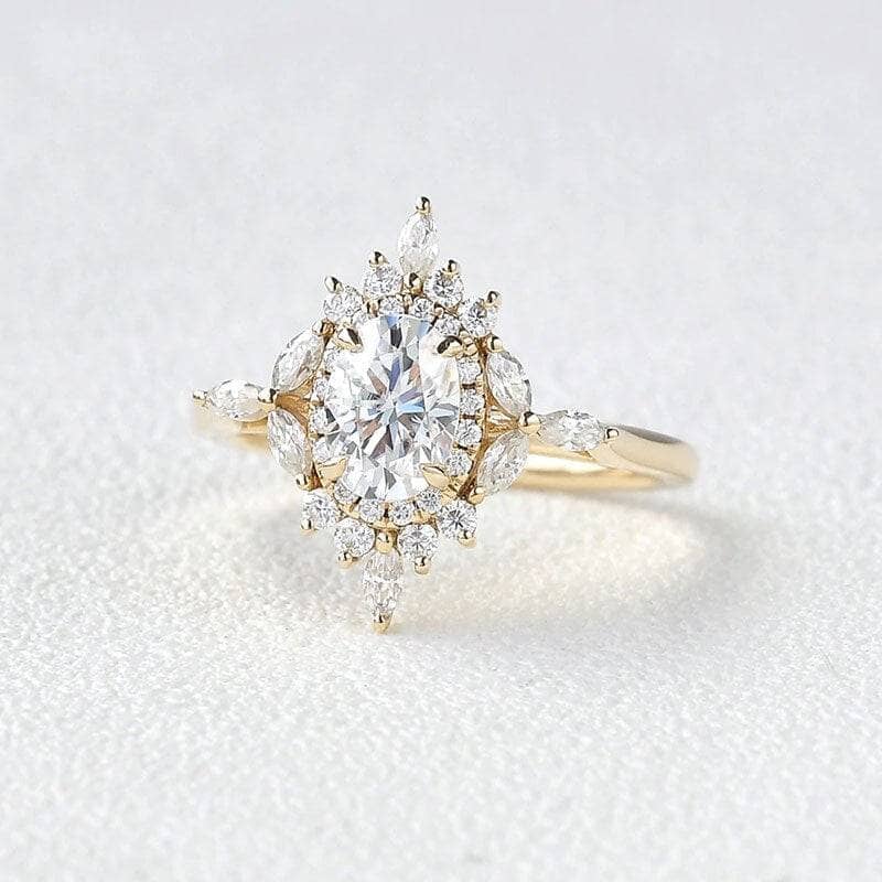 14K Gold Oval Cut 1.0ct Moissanite Antique Flower Engagement Ring-Black Diamonds New York