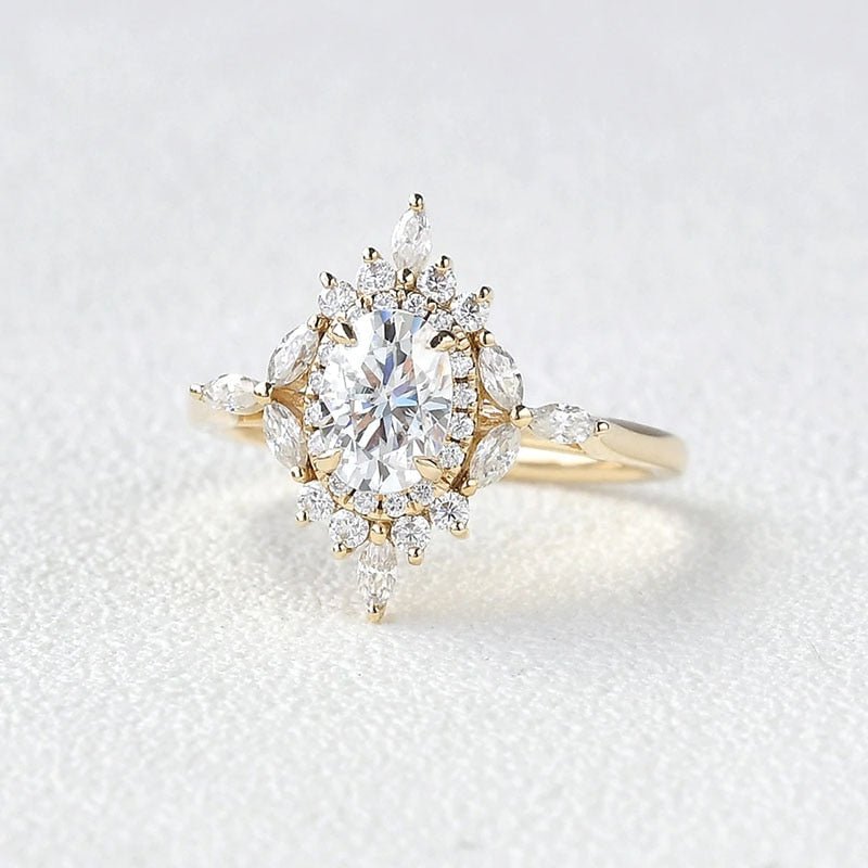 14K Gold Oval Cut 1.0ct Diamond Antique Flower Engagement Ring-Black Diamonds New York