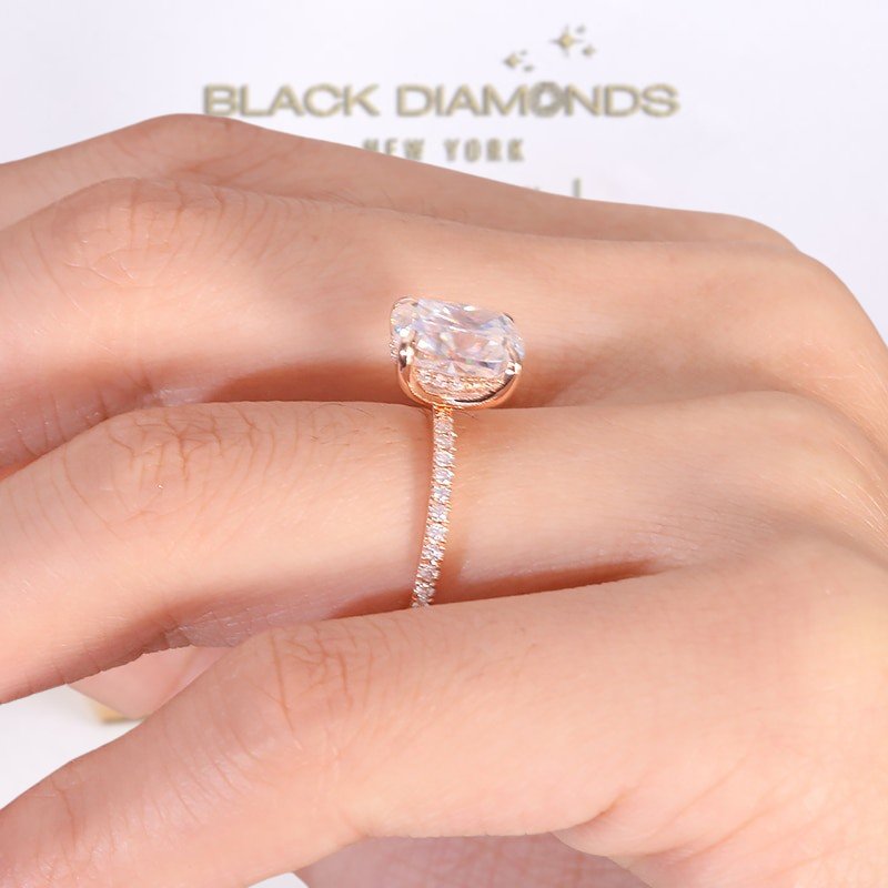 14k Gold VVS1 Cushion Cut 3.0ct Moissanite halo Engagement Ring-Black Diamonds New York