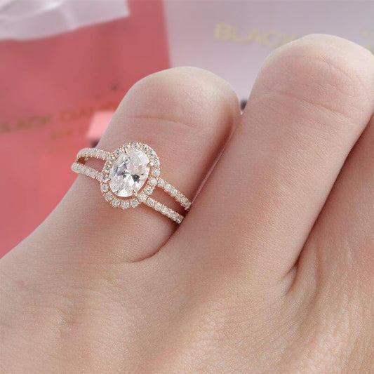 14k Rose 1ct Oval Cut Diamond Halo Engagement Ring-Black Diamonds New York