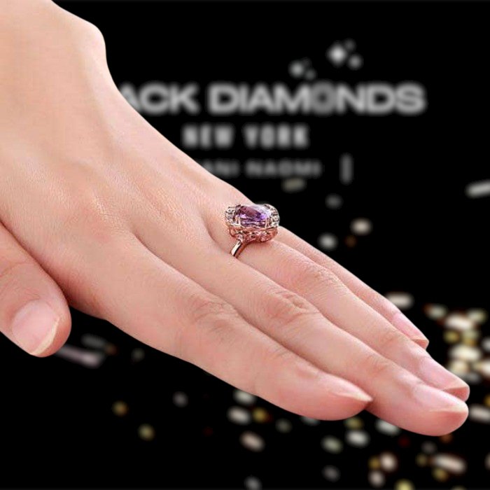 14K Rose 2.65ct Amethyst Natural Diamond Ring-Black Diamonds New York