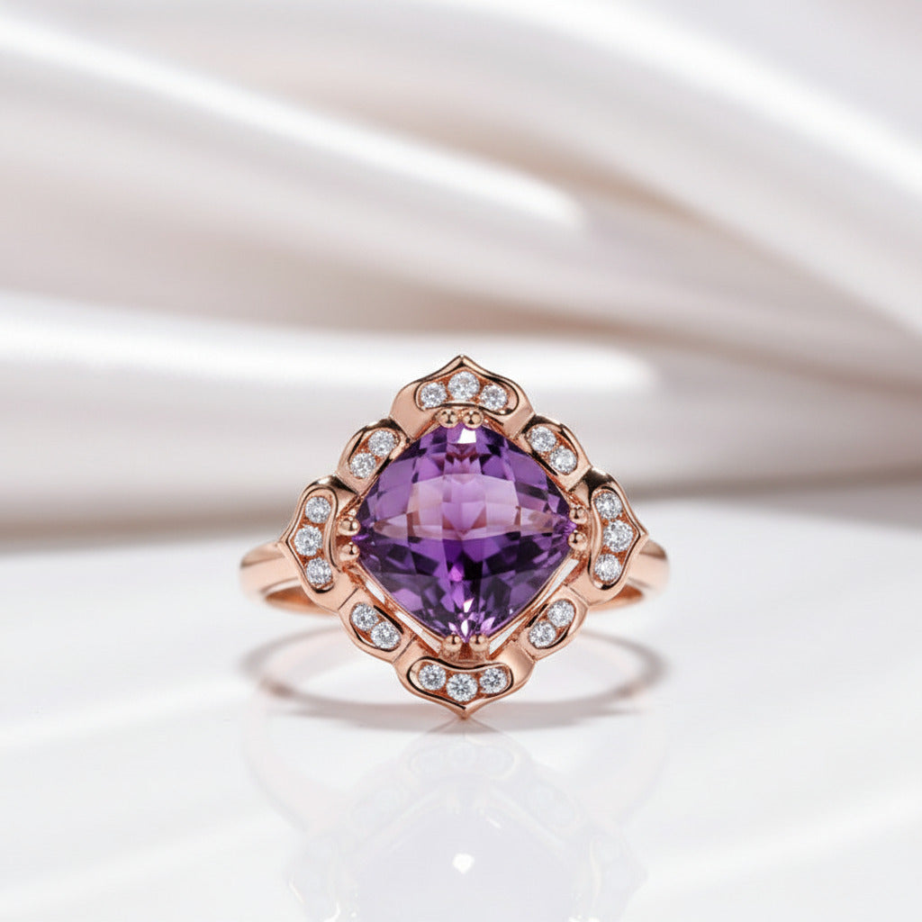 14k Rose 2.65ct Amethyst Diamond Option Ring-Black Diamonds New York