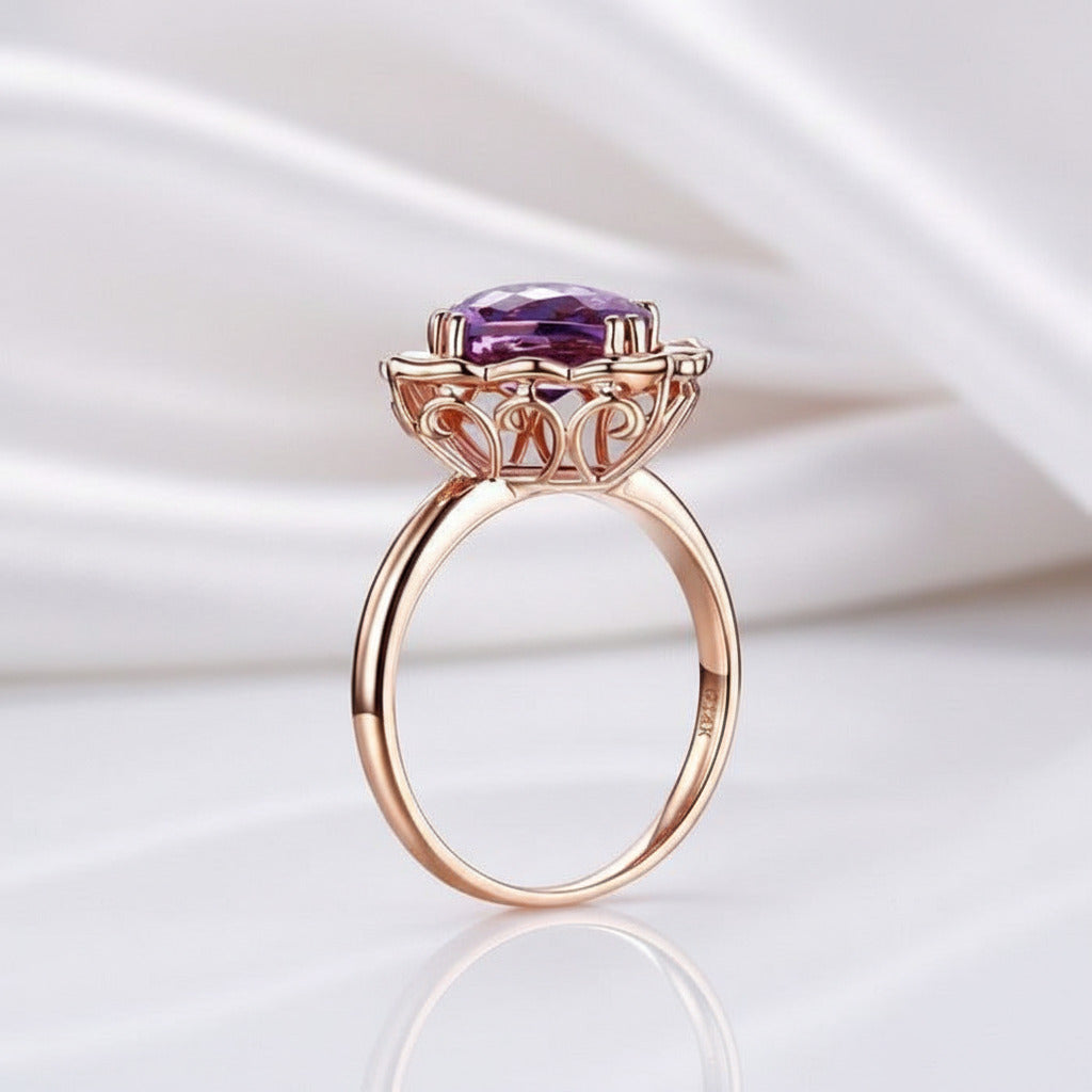 14k Rose 2.65ct Amethyst Diamond Option Ring-Black Diamonds New York