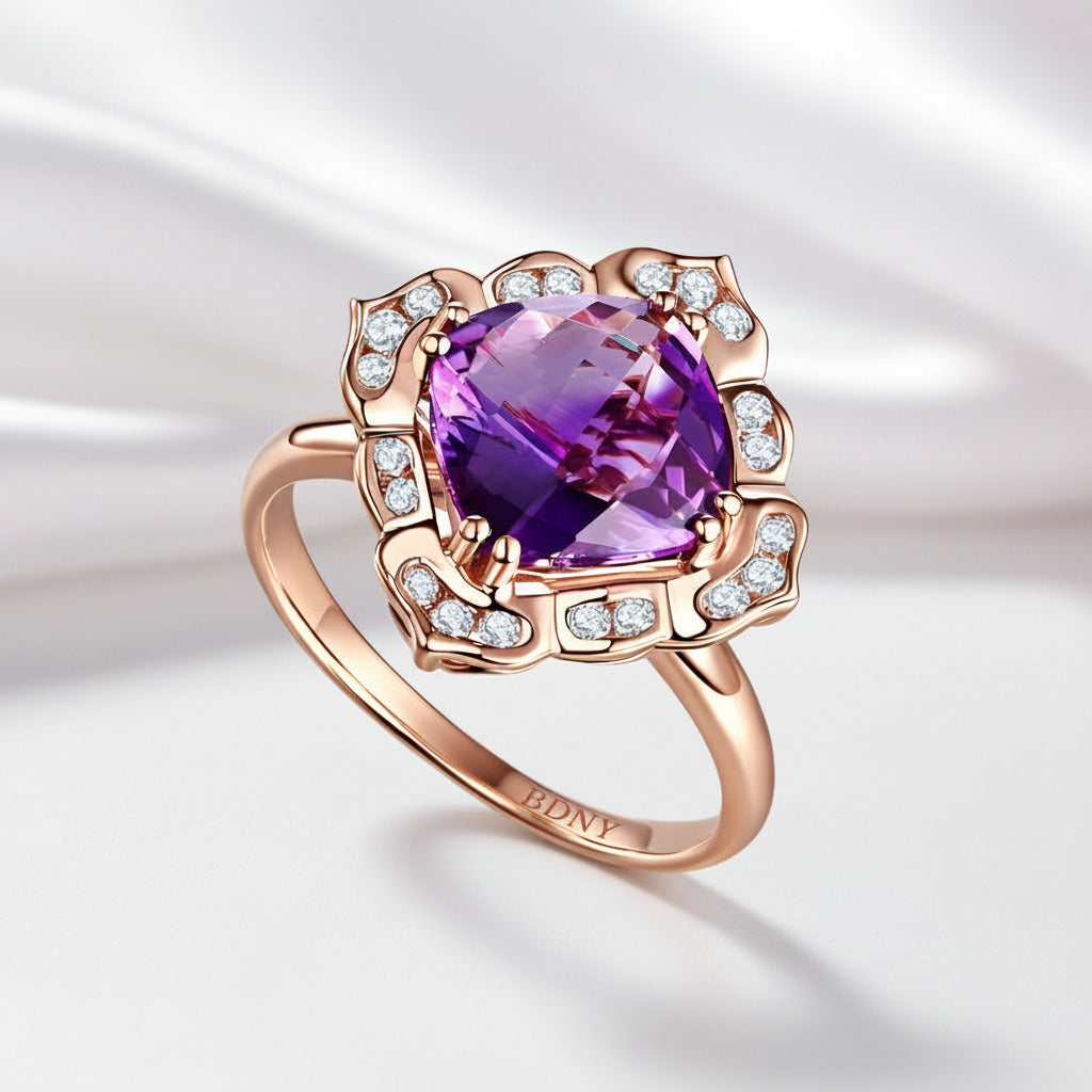 14k Rose 2.65ct Amethyst Diamond Option Ring-Black Diamonds New York