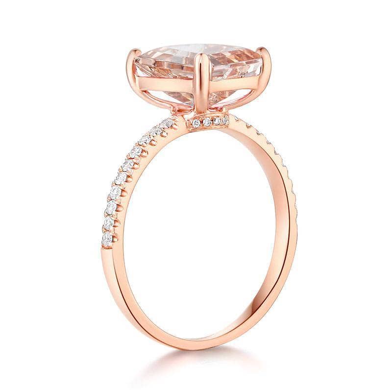 14K Rose Emerald Cut 2.8ct Peach Morganite 0.16 Ct Natural Diamond Ring