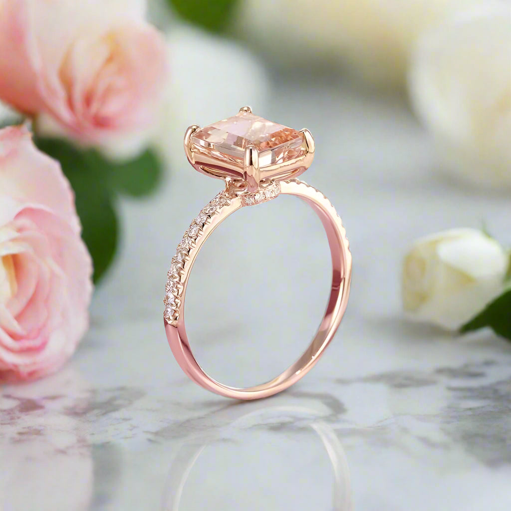 14k Rose Emerald Cut Peach Morganite Ct Natural Diamond