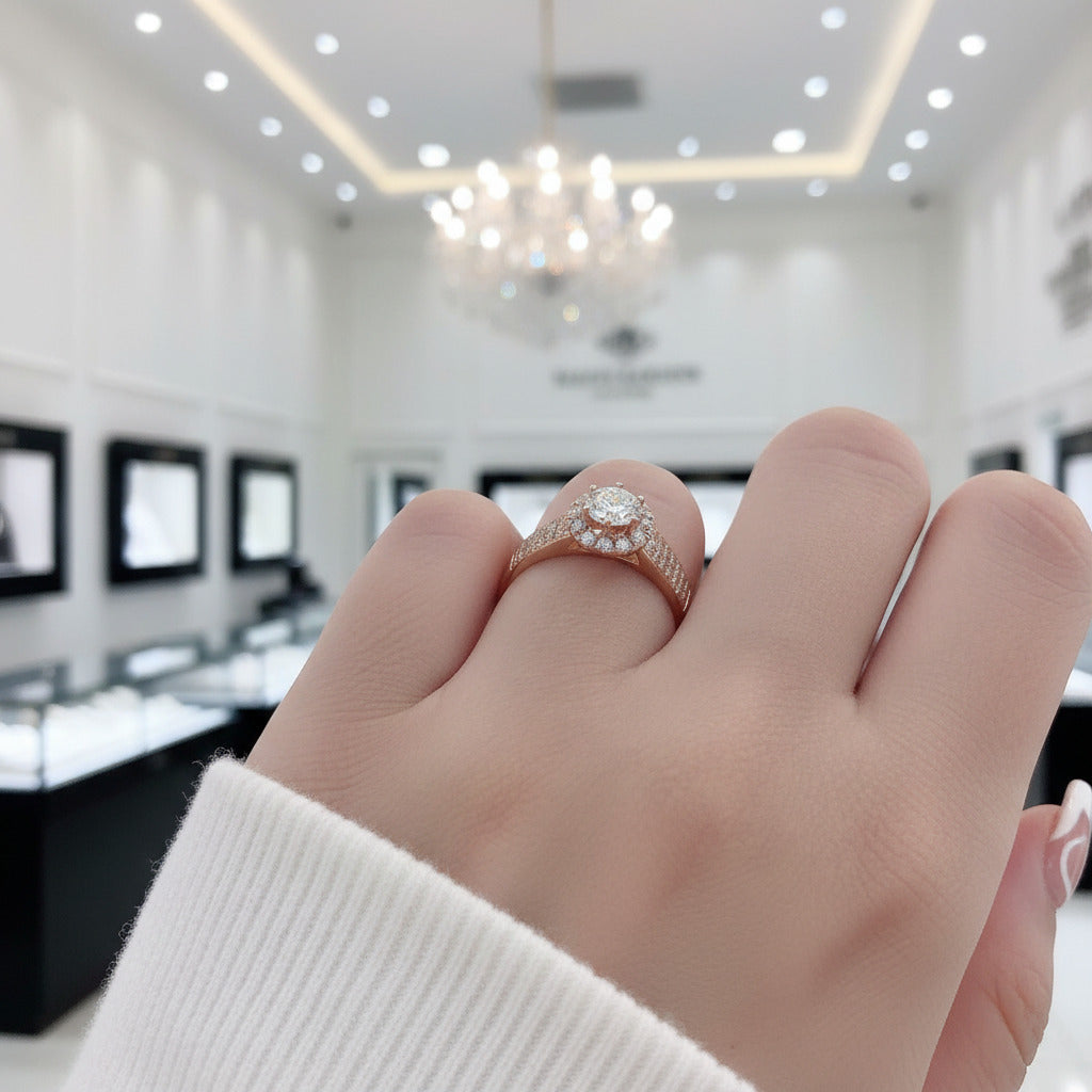 14k Rose Gold 0.5ct Diamond Option Halo Engagement Ring-Black Diamonds New York