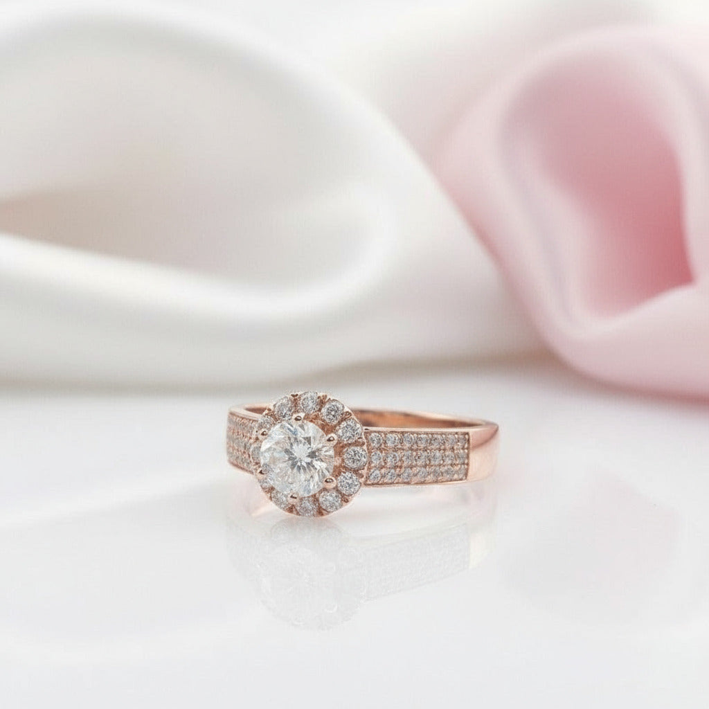 14k Rose Gold 0.5ct Diamond Halo Engagement Ring-Black Diamonds New York