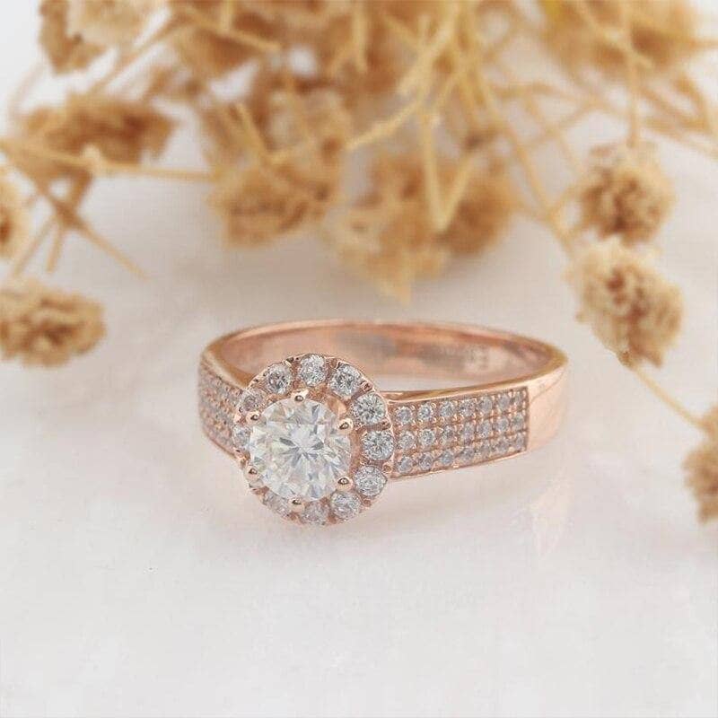 14k Rose Gold 0.5ct Moissanite Halo Engagement Ring-Black Diamonds New York