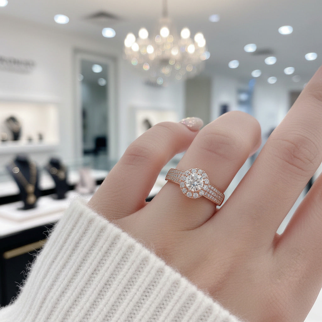 14k Rose Gold 0.5ct Diamond Option Halo Engagement Ring-Black Diamonds New York