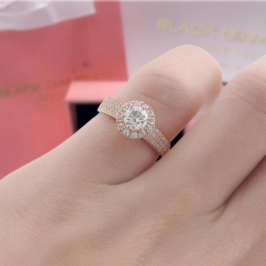 14k Rose Gold 0.5ct Moissanite Halo Engagement Ring-Black Diamonds New York