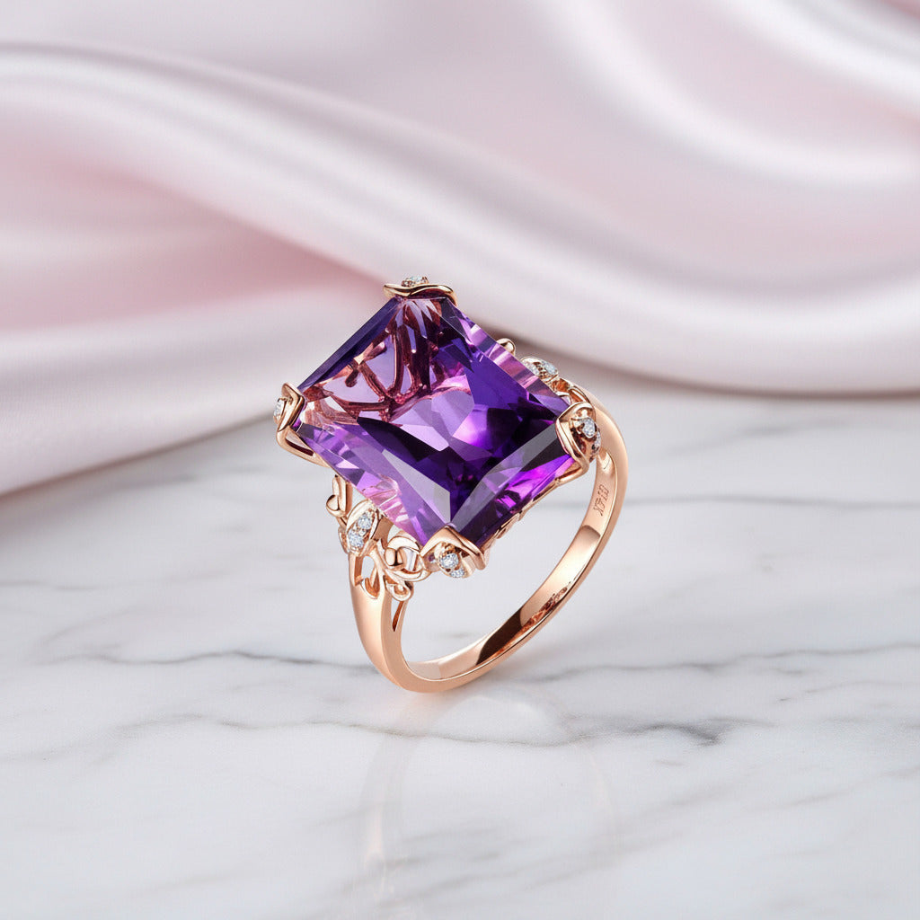 14K Rose Gold 10.5ct Purple Amethyst Diamond Option Ring-Black Diamonds New York