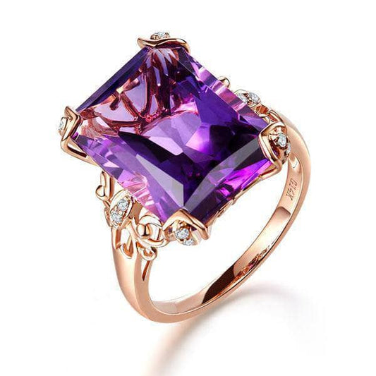 14K Rose Gold 10.5ct Purple Amethyst Natural Diamond Ring-Black Diamonds New York