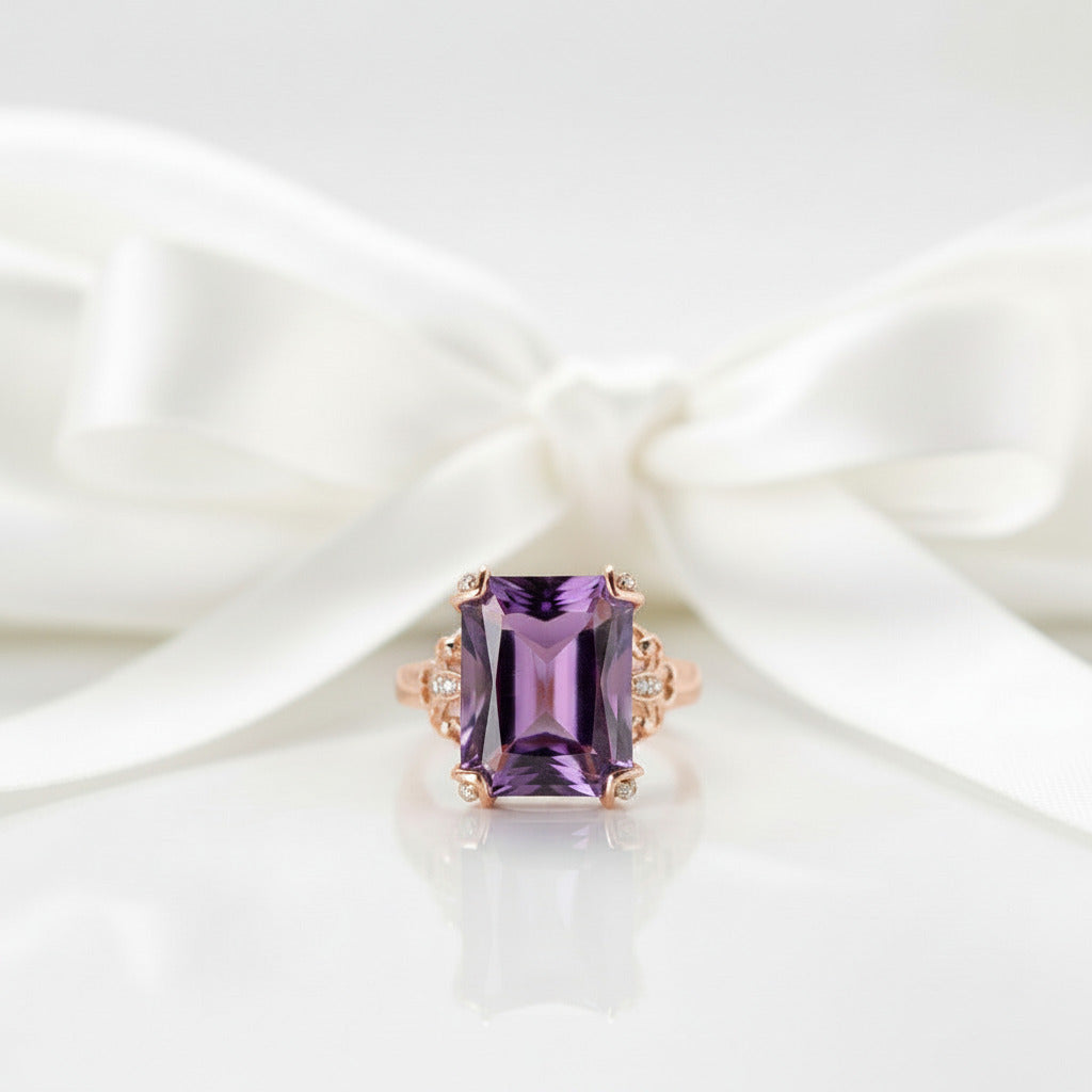 14K Rose Gold 10.5ct Purple Amethyst Diamond Option Ring-Black Diamonds New York
