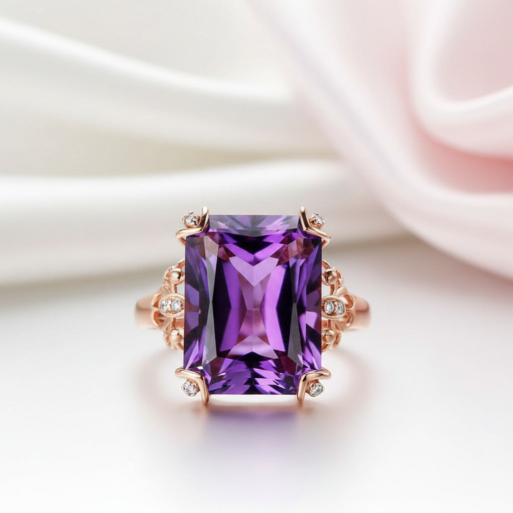 14K Rose Gold 10.5ct Purple Amethyst Diamond Option Ring-Black Diamonds New York