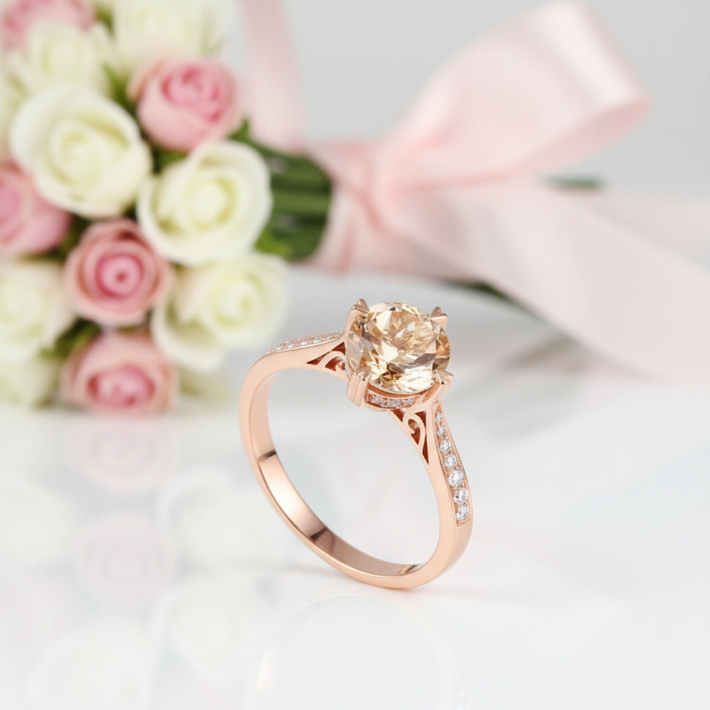 14k Rose Gold 1.2 Ct Peach Morganite & Diamond Option Ring-Black Diamonds New York