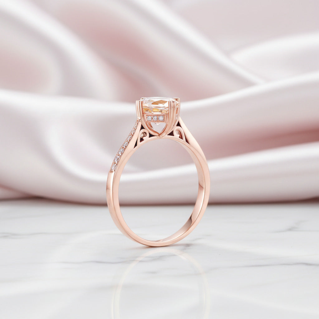14k Rose Gold 1.2 Ct Peach Morganite & Diamond Option Ring-Black Diamonds New York