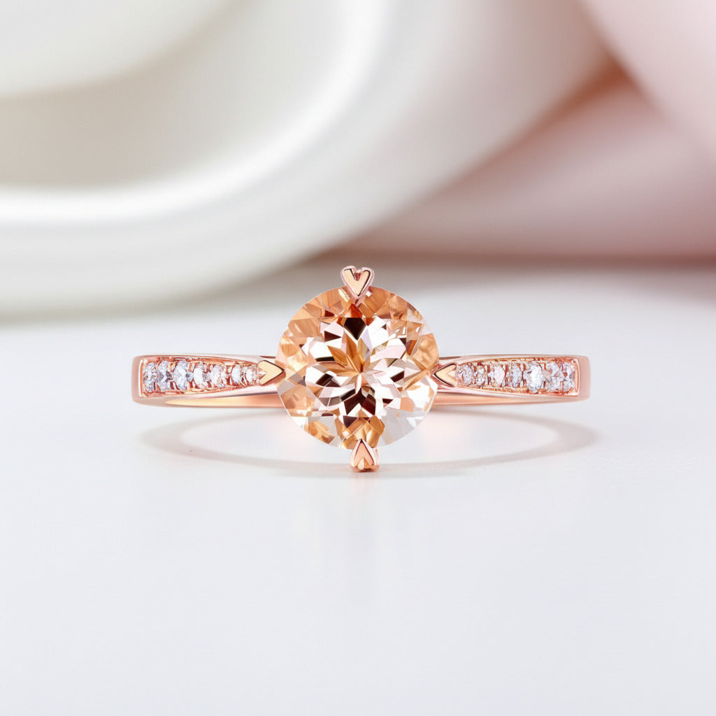 14k Rose Gold 1.2 Ct Peach Morganite & Diamond Option Ring-Black Diamonds New York