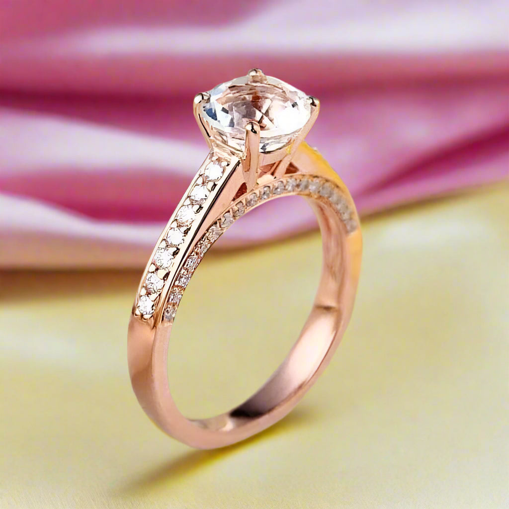 14K Rose Gold 1.2 Ct Topaz 0.42 Ct Natural Diamond Ring-Black Diamonds New York