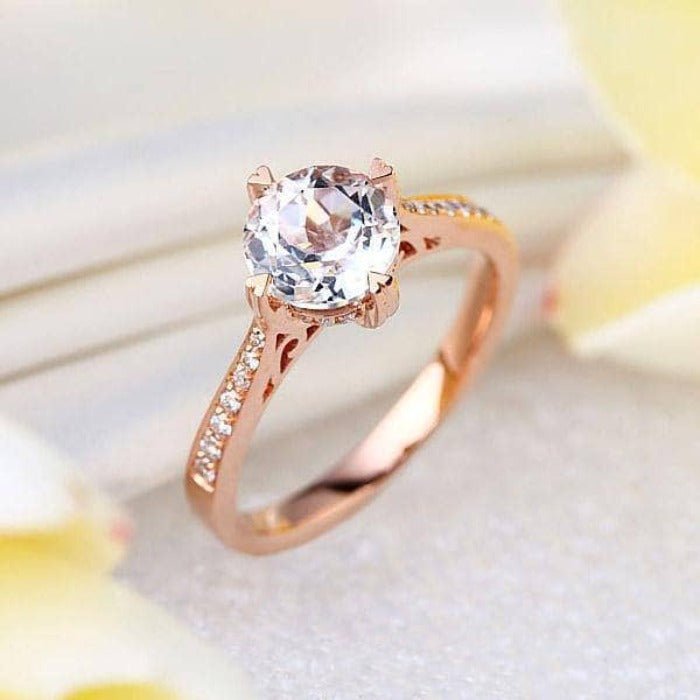 14K Rose Gold 1.2 Ct Topaz & Natural Diamond Engagement Ring