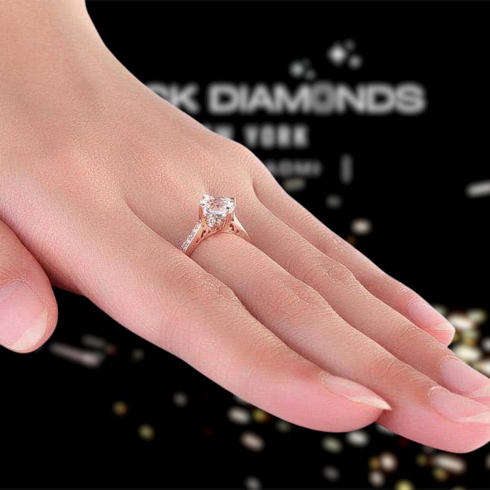 14K Rose Gold 1.2 Ct Topaz & Natural Diamond Engagement Ring - Black Diamonds New York